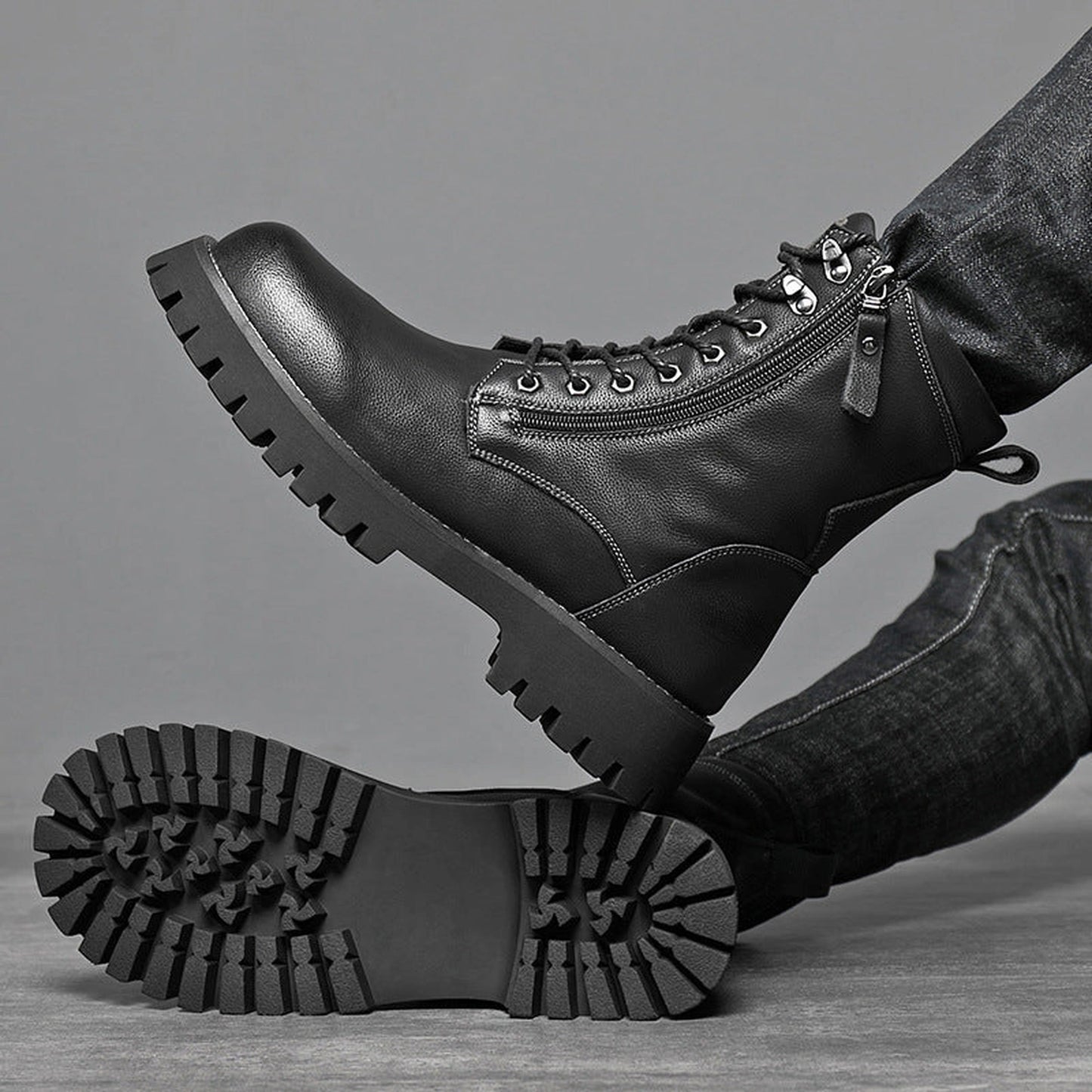 Worker Boot High Top British Style Thick Bottom Fleece-lined