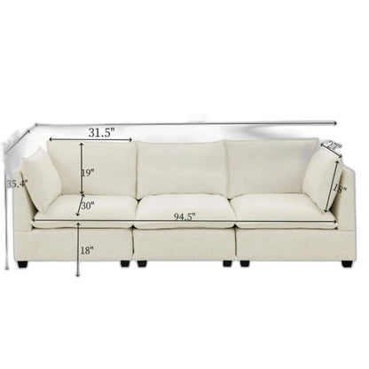 3-Piece Chenille Fabric Upholstered Living Room Furniture Set, Including 3-Seater Sofa AndV2 Loveseat Sofa With Seat And Back Cushion Beige White
