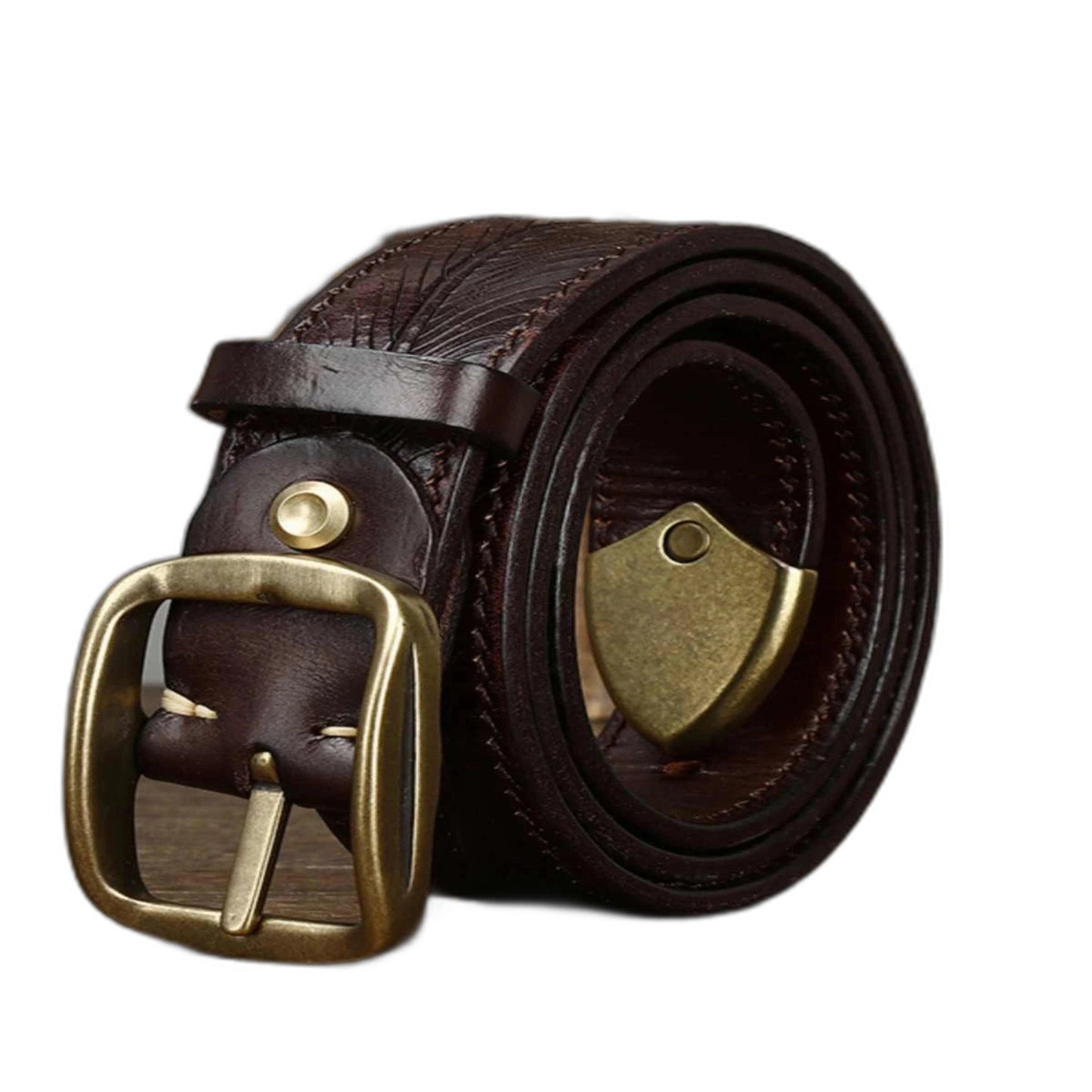 3.8CM Wide Thick Double-sided Cowhide Brass Buckle Belt