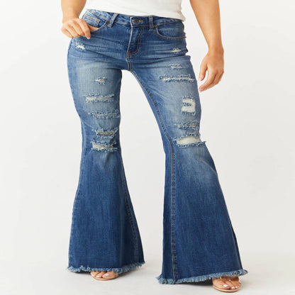 European And American Ladies Mid-waist Slim Fit Stretch Retro Bell-bottom Pants Jeans