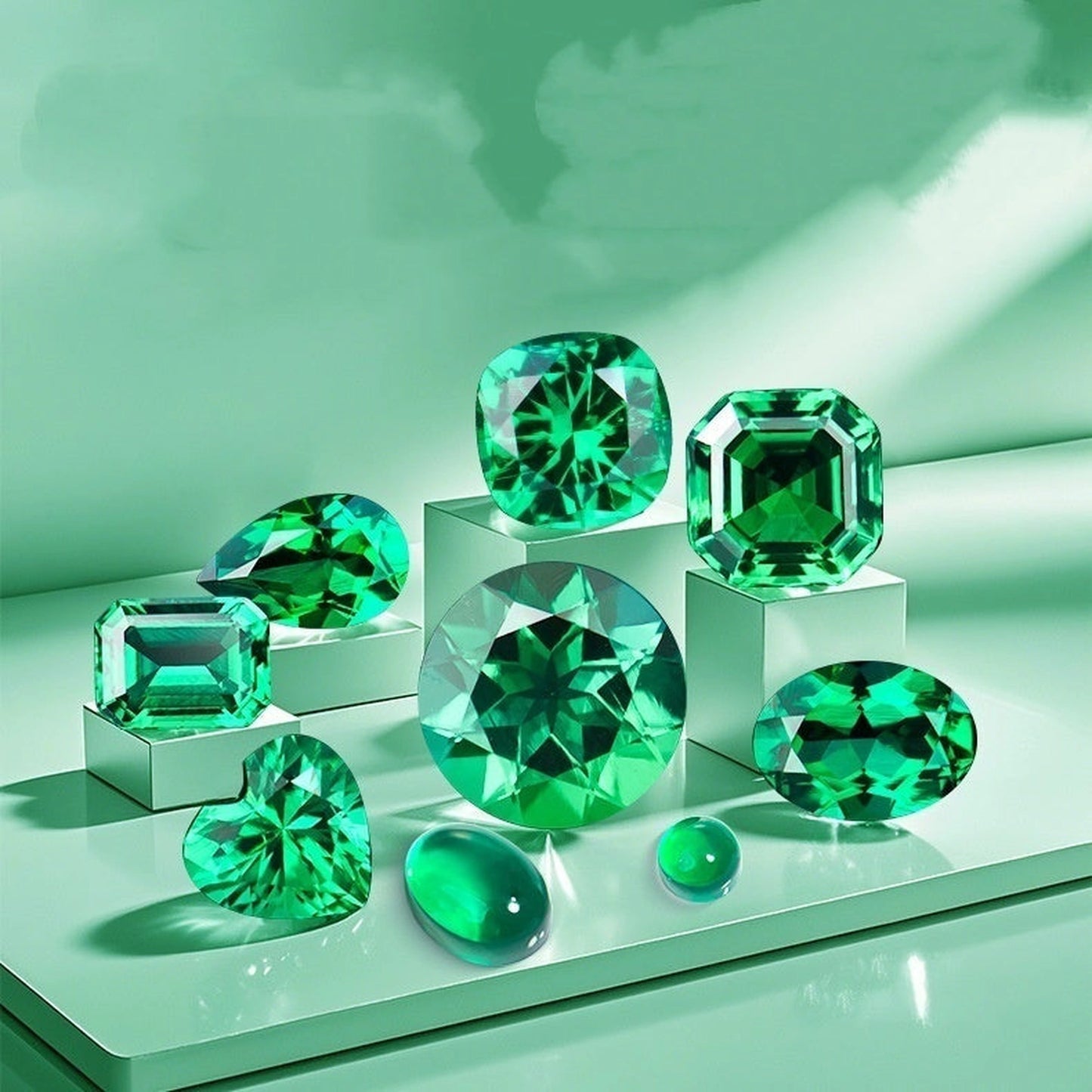 Emerald Green Treasure Shaped Colored Gems
