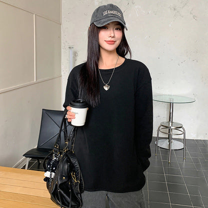 Curved Split Long Sleeve Simple Loose Plus Size Top