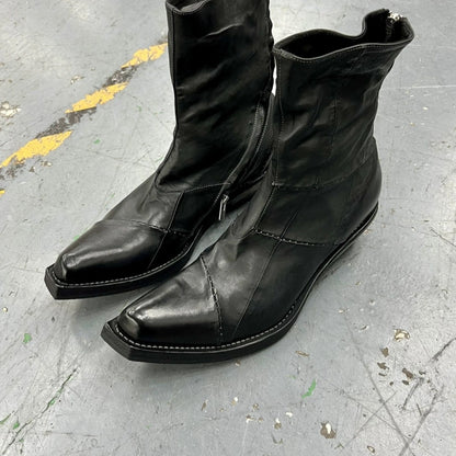 Men's Retro Dark Stitched Patchwork Square Toe Boots