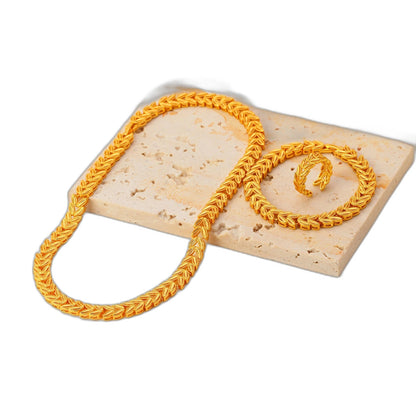 5pcs Retro Elegant 18k Gold Maple Leaf Women's Jewelry Set, Temperament Bridal Jewelry