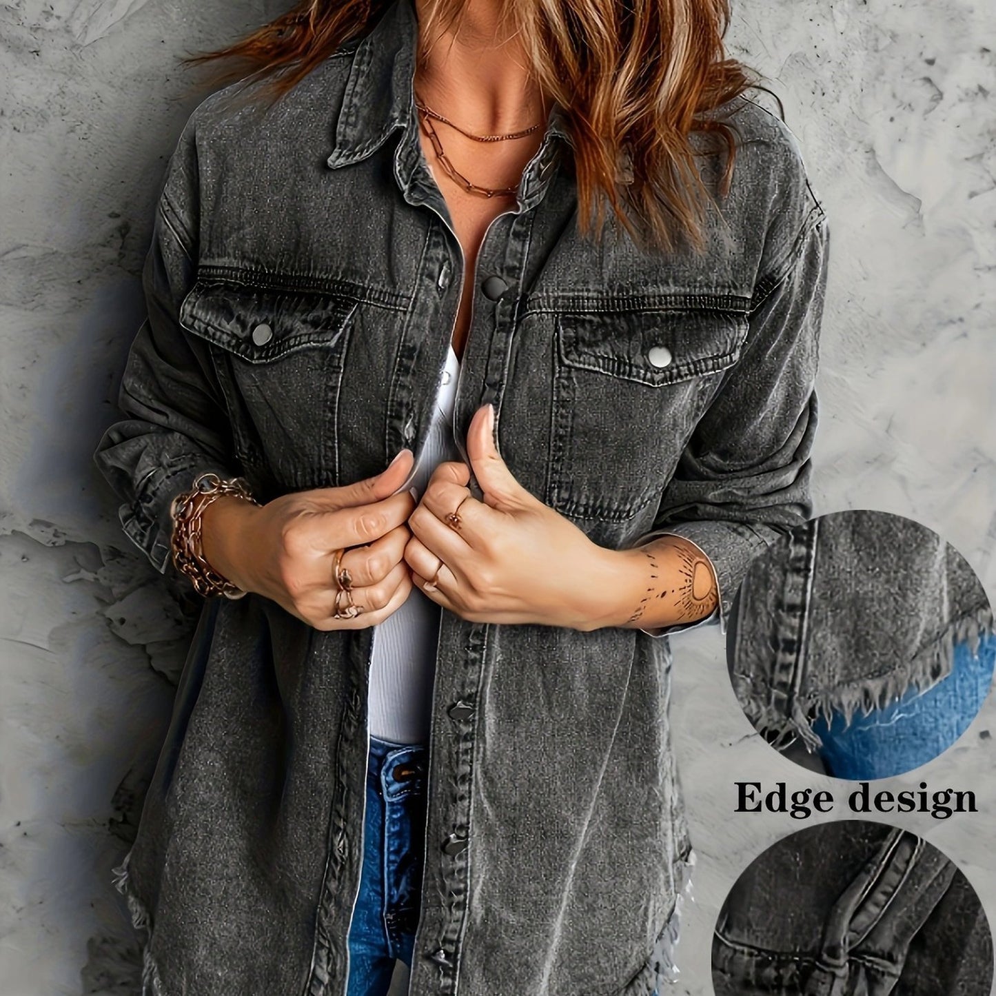 European And American Style Women Retro Washed Denim Jacket Casual With Hem
