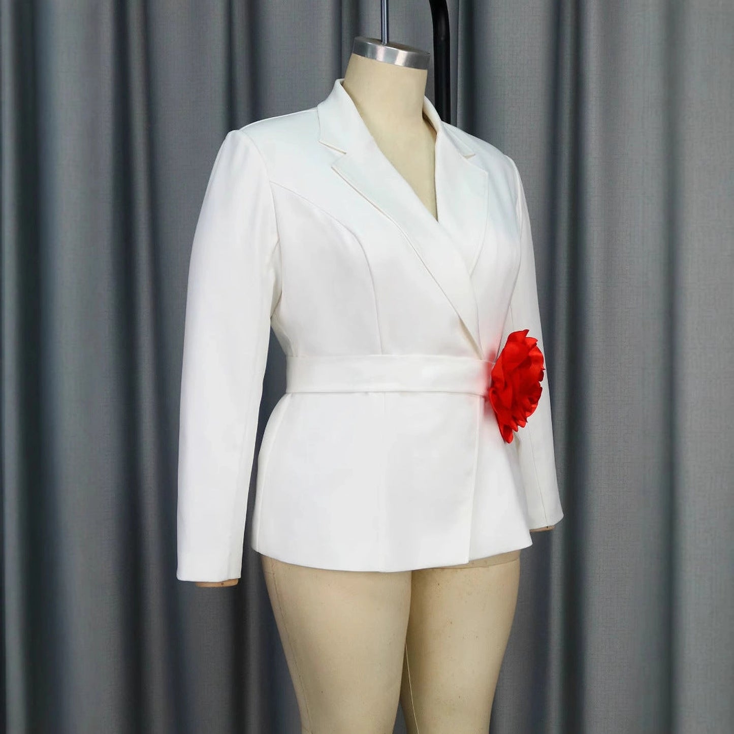 V-neck Long Sleeve Flower Contrast Color Slim Fit Commuter Top