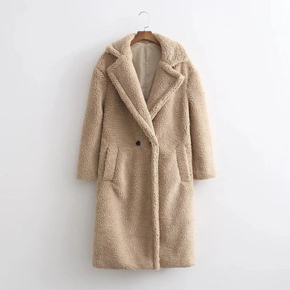 Lamb Wool Fur Profile Long Fur Coat Women