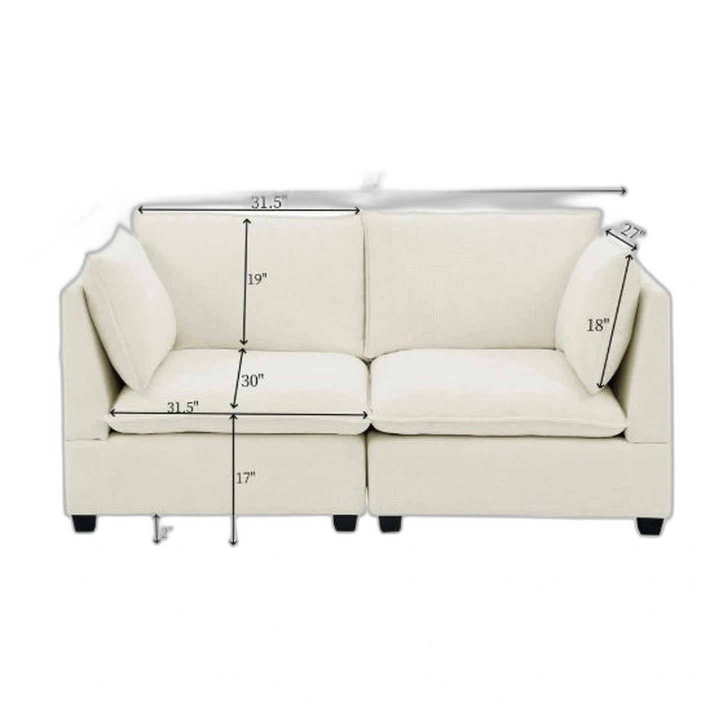 3-Piece Chenille Fabric Upholstered Living Room Furniture Set, Including 3-Seater Sofa AndV2 Loveseat Sofa With Seat And Back Cushion Beige White