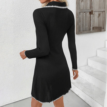 Knitted Fitted Waist Long Sleeve Dress