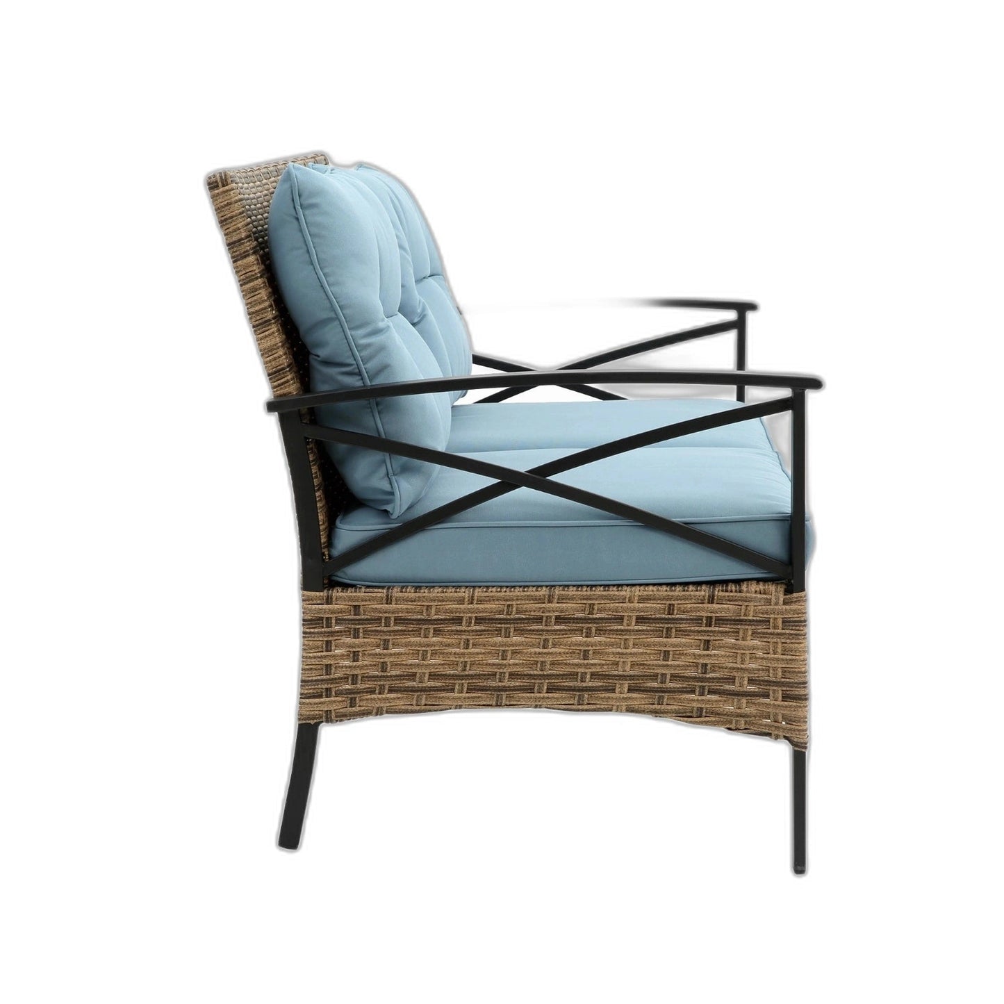 4-Piece Patio Sectional Low Dining Sofa Set - KD Rattan Wicker Outdoor Furniture