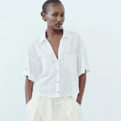 Retro Style Fashionable All-match Lapel Single Breasted Short Top