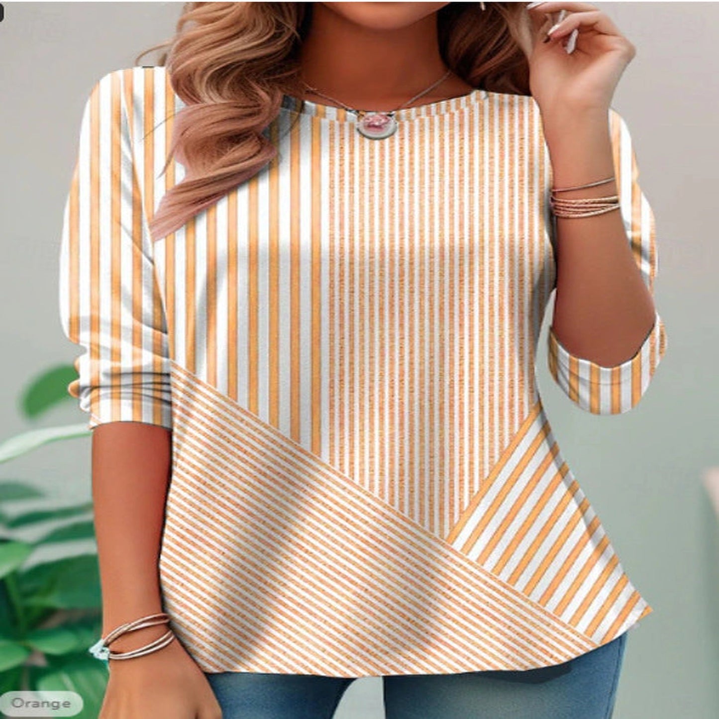 Cardigan V-neck Shirt Asymmetric Striped Stitching Cotton And Linen Top