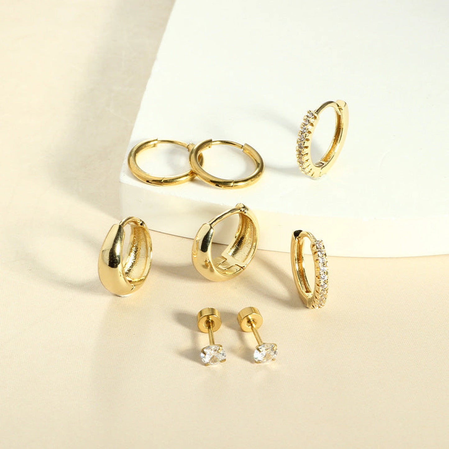 Geometric Zircon Thin Rod Opening Earring Eardrop Real Gold Plated Stainless Steel Suit
