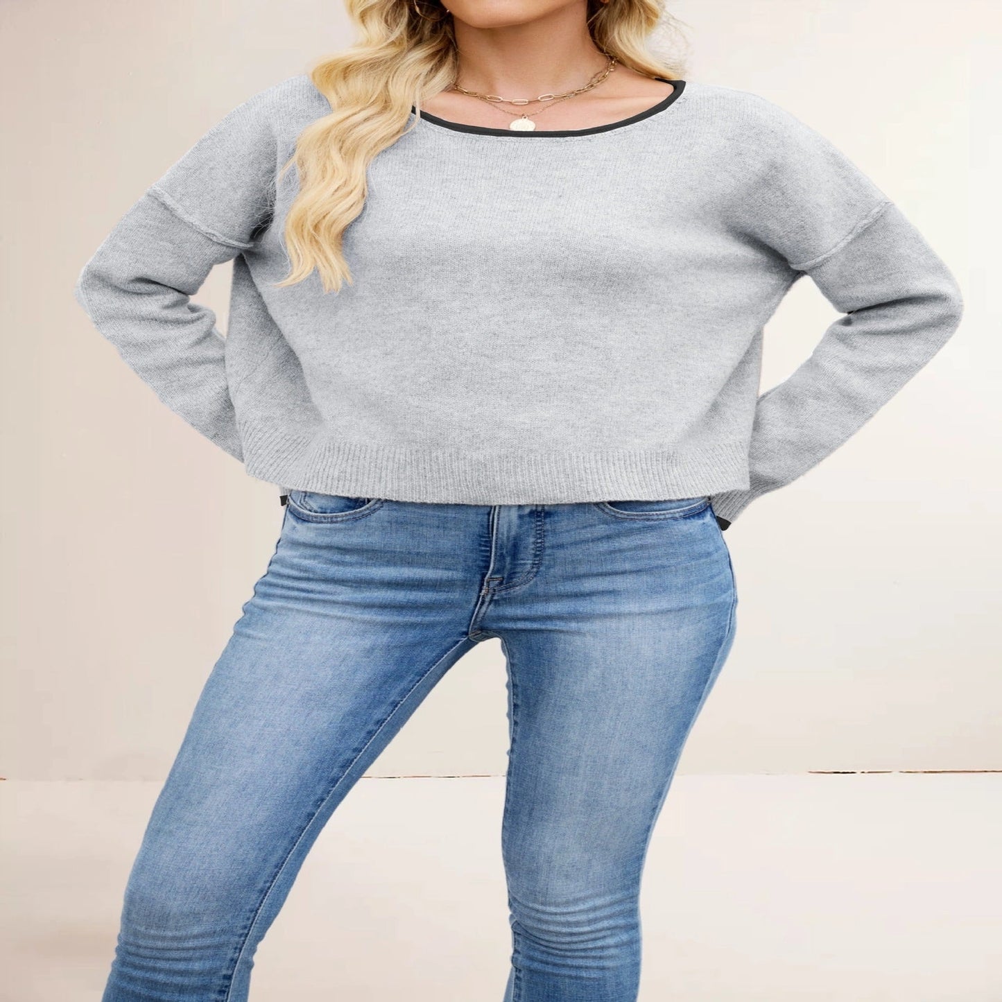 Round Neck Multicolor Knitwear Loose Sweater