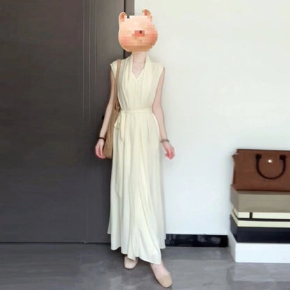 Linen French Style Summer Elegance Sleeveless Dress