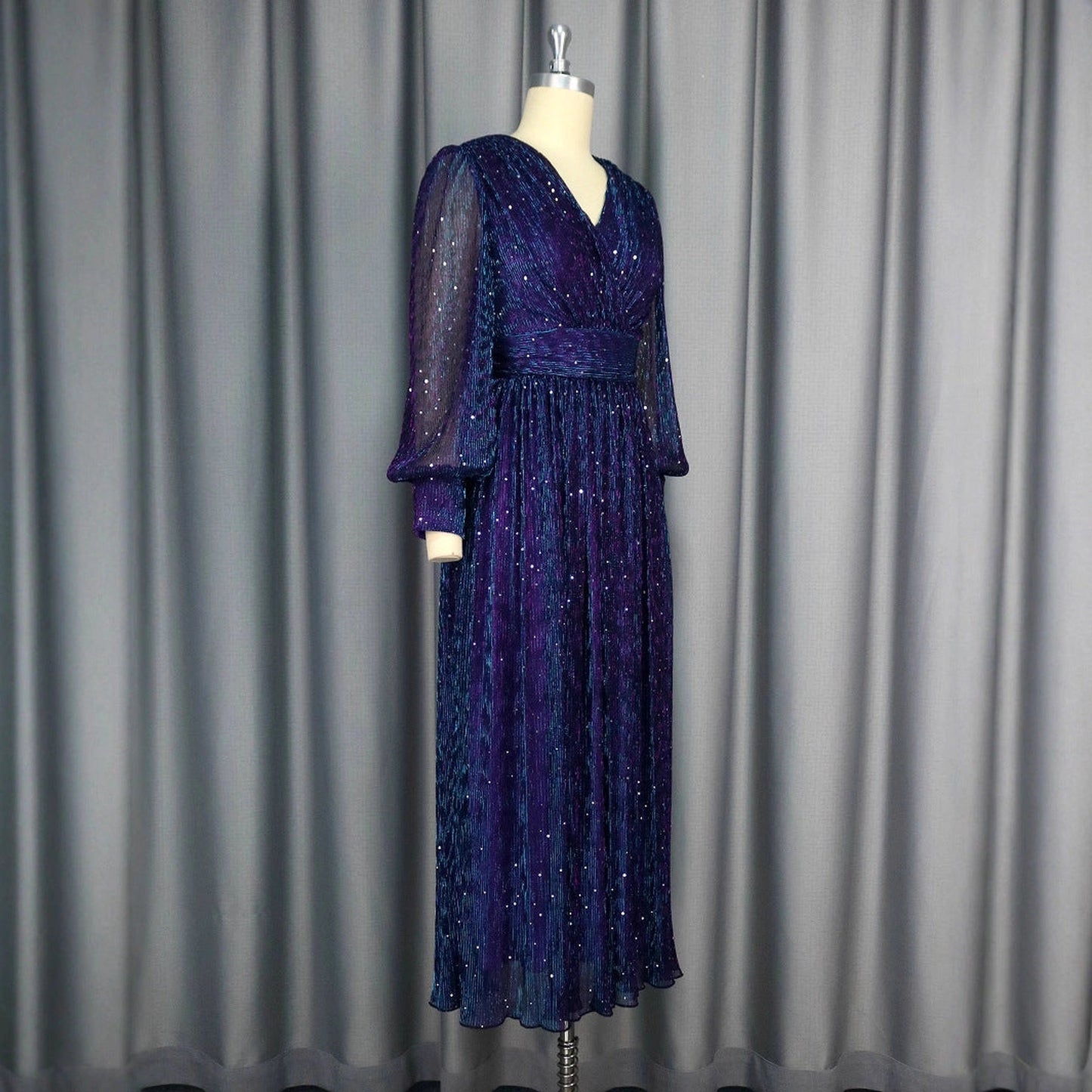 Sexy V-neck Sequined Long Sleeve Dress Purple Slim Fit