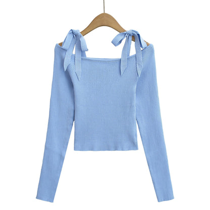 Sexy Strapless Lace-up Short Off-shoulder Knitwear