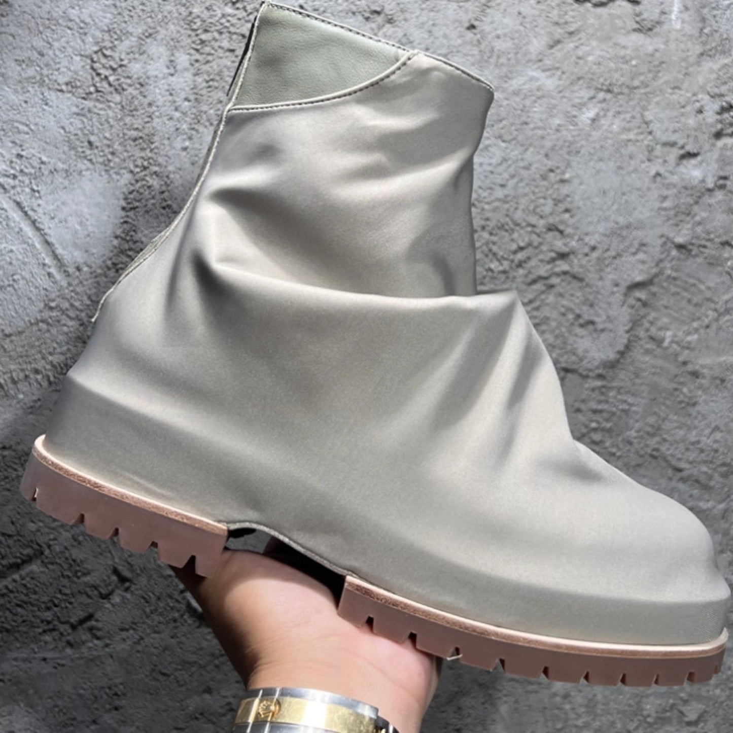 Zip Platform Men's High-top Pleated Leather Knight Boots