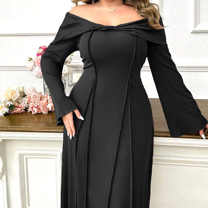 Elegant Intellectual Word Collar Adult Lady Like Woman Elegant Dress