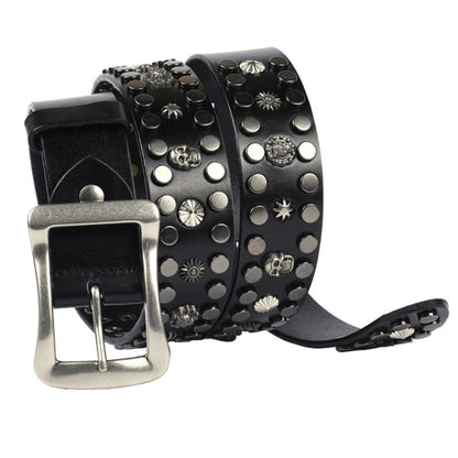 Men's Rivet Punk Genuine Leather Belt Nail Skull Head Japanese Buckle European And American Personalized Belt