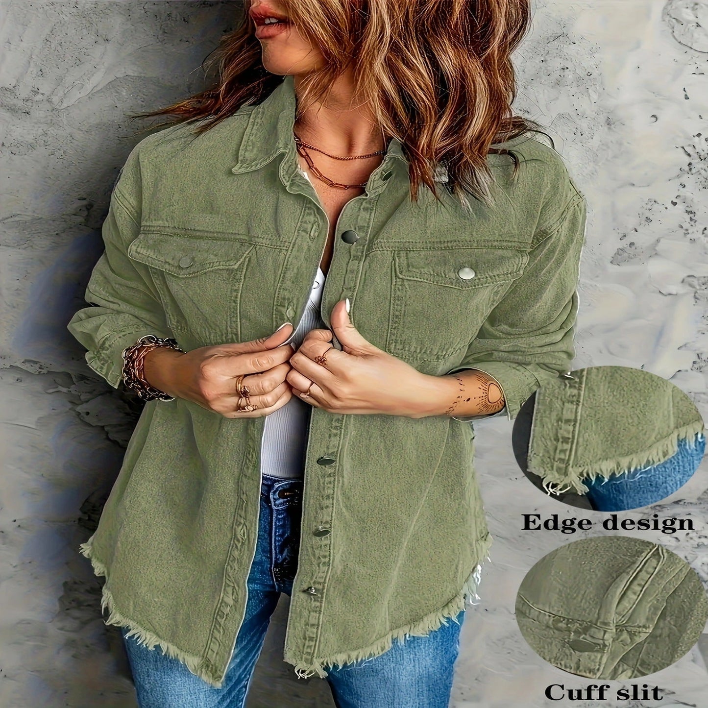 European And American Style Women Retro Washed Denim Jacket Casual With Hem