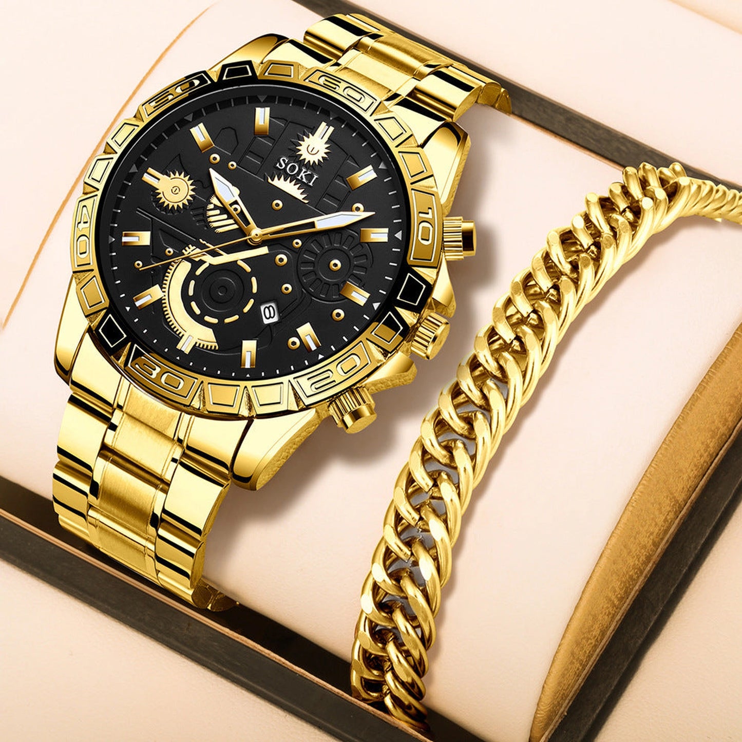 Men's Steel Belt Business Calendar Quartz Watch Suit