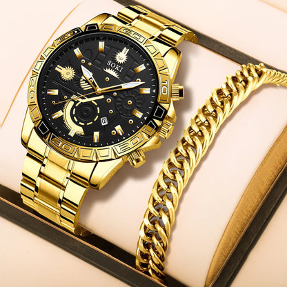 Men's Steel Belt Business Calendar Quartz Watch Suit