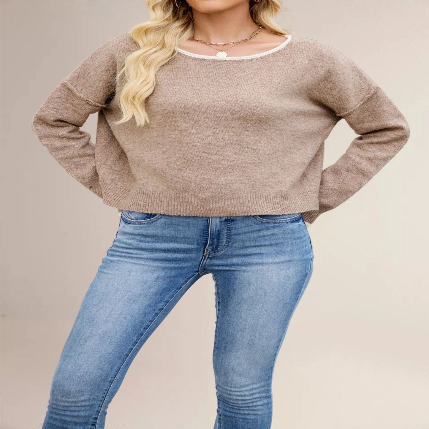 Round Neck Multicolor Knitwear Loose Sweater