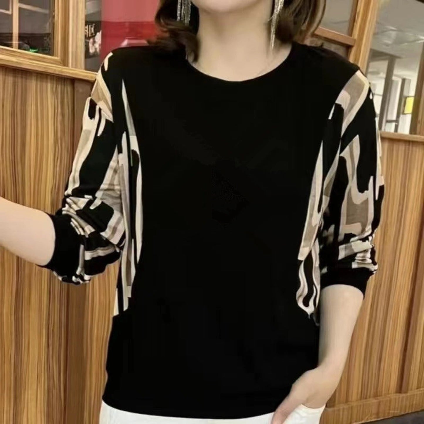 Loose Western Style Slimming Belly-covering Long-sleeved Top