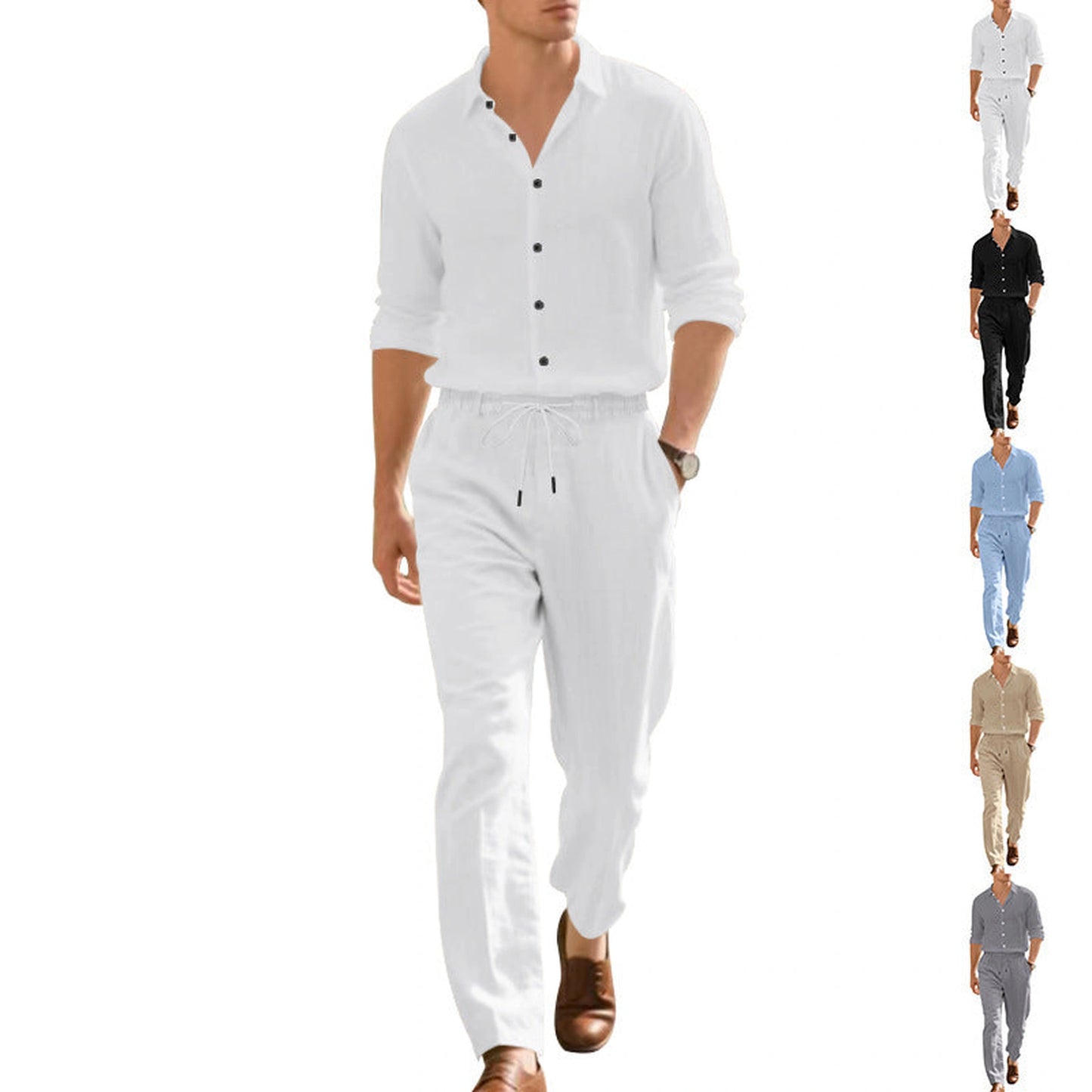 Loose Casual Long Sleeves Shirt And Trousers Two-piece Set
