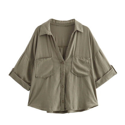Retro Style Fashionable All-match Lapel Single Breasted Short Top