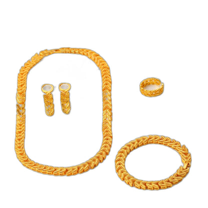 5pcs Retro Elegant 18k Gold Maple Leaf Women's Jewelry Set, Temperament Bridal Jewelry