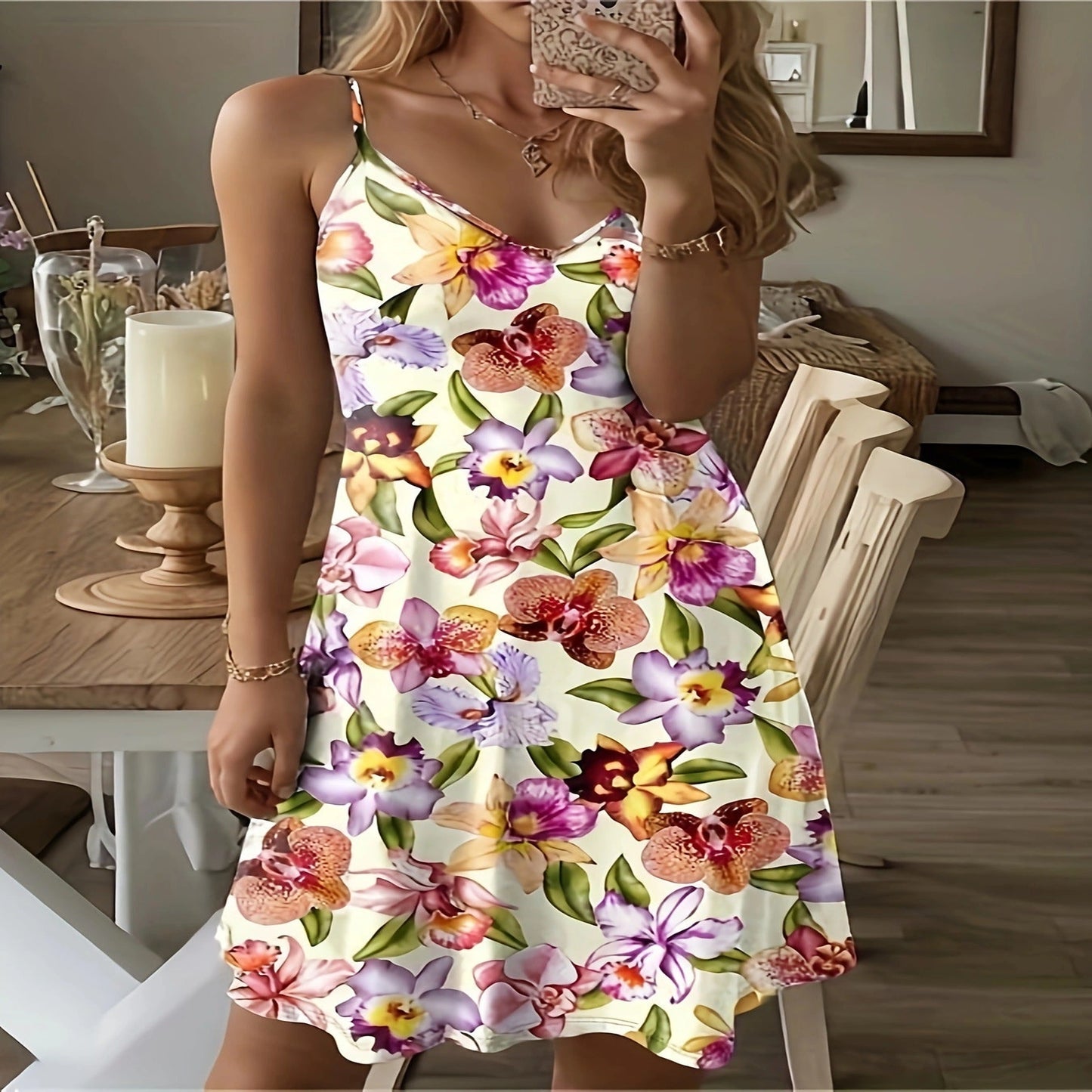 Printed Casual Vacation Spaghetti Straps Dress