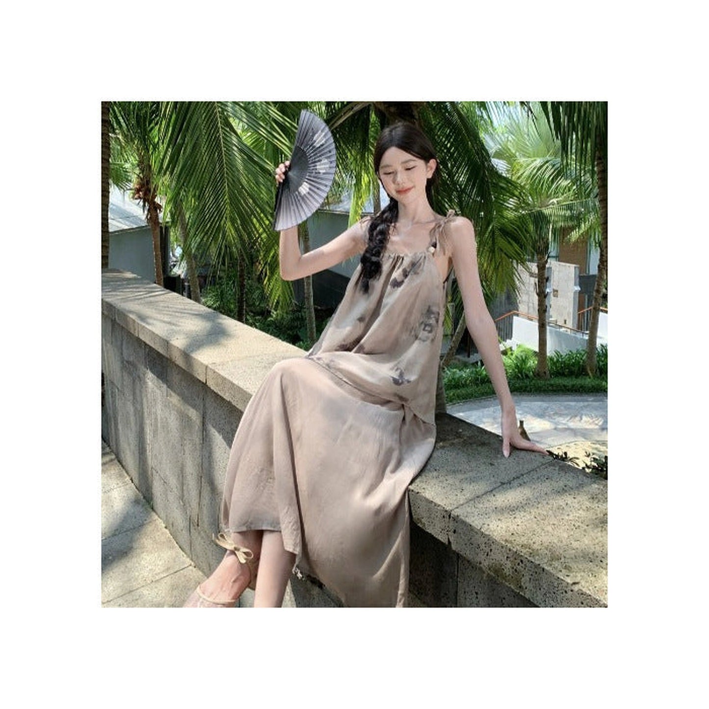 Chinese Style Printed Plus Size Loose Sling Dress Women