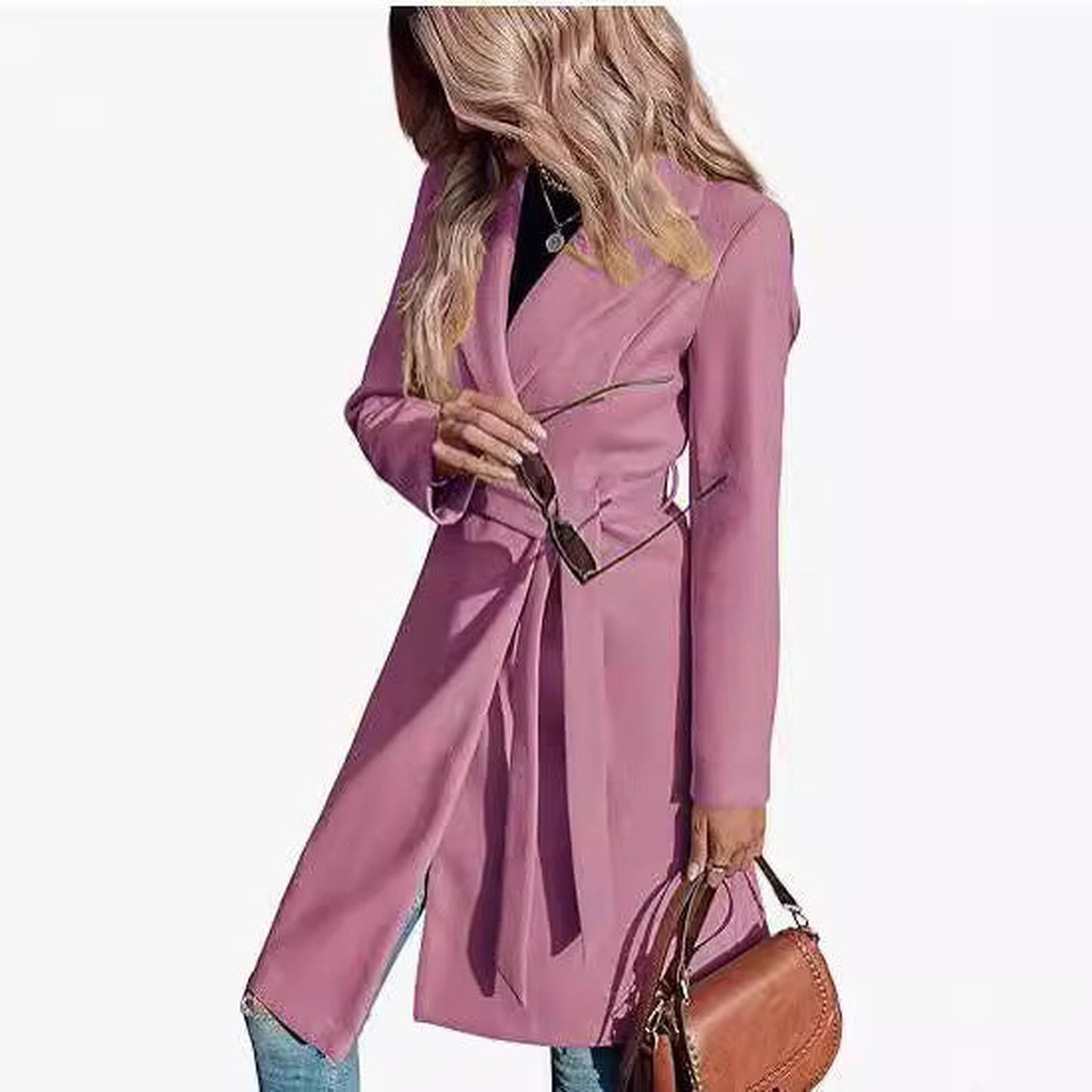 Long Woolen Women's Waist-controlled Lace-up Double Breasted Coat