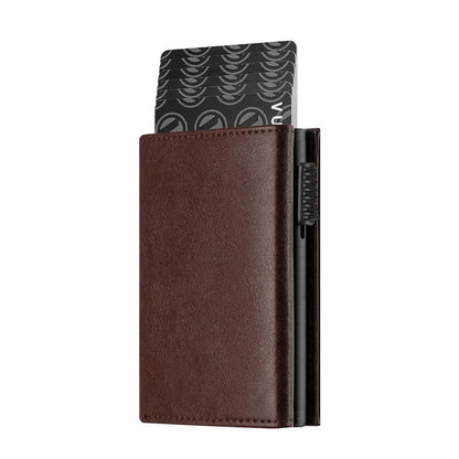 Oil Wax Leather Aluminum Alloy Automatic Pop-up Cassette Multi-function Large Capacity Metal Wallet