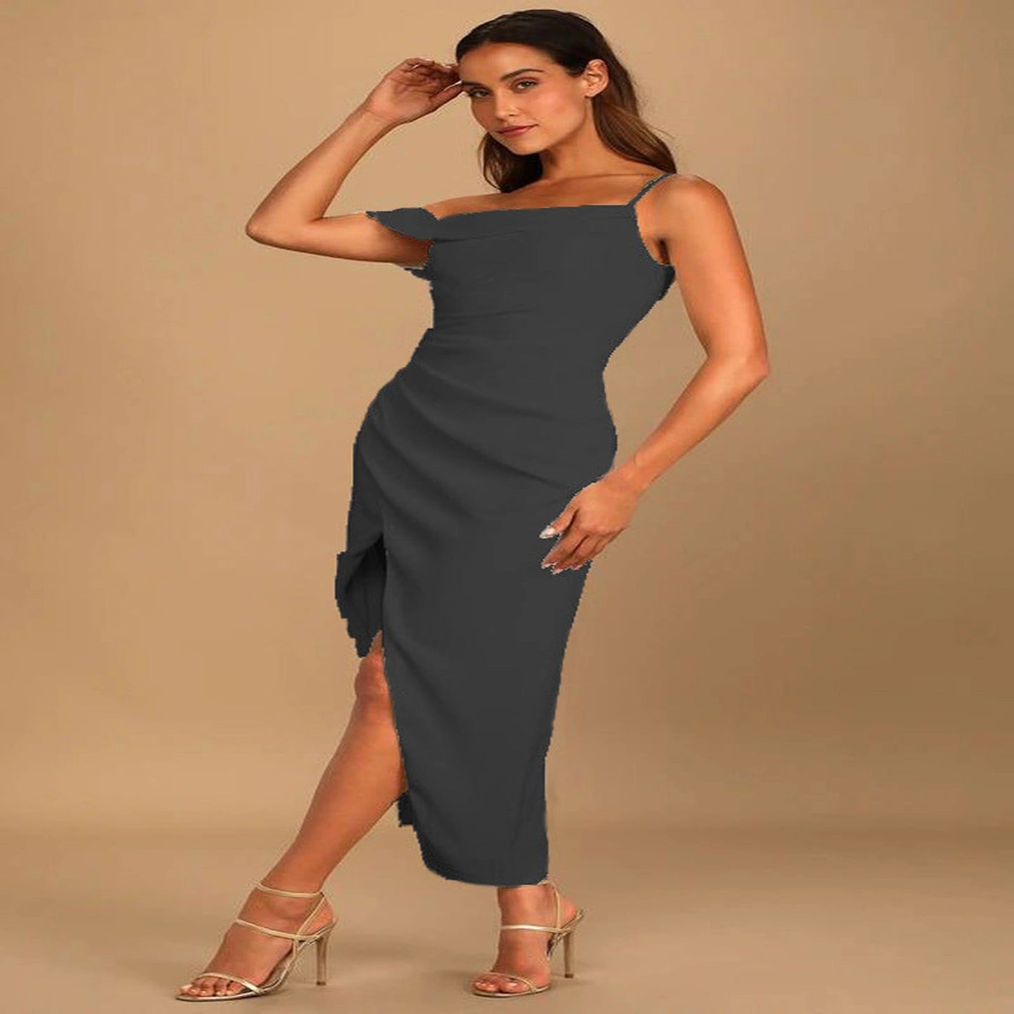Hip-wrapped Off-shoulder Irregular Slit Dress Women
