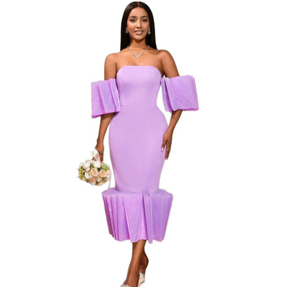 European And American Sexy Tube Top Purple Dress
