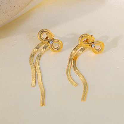 Stainless Steel Bow Design Necklace And Earrings Suite