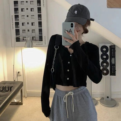 Gray Sun Protection Cardigan Female Summer Small Slim-fit Hood Jacket Long-sleeved
