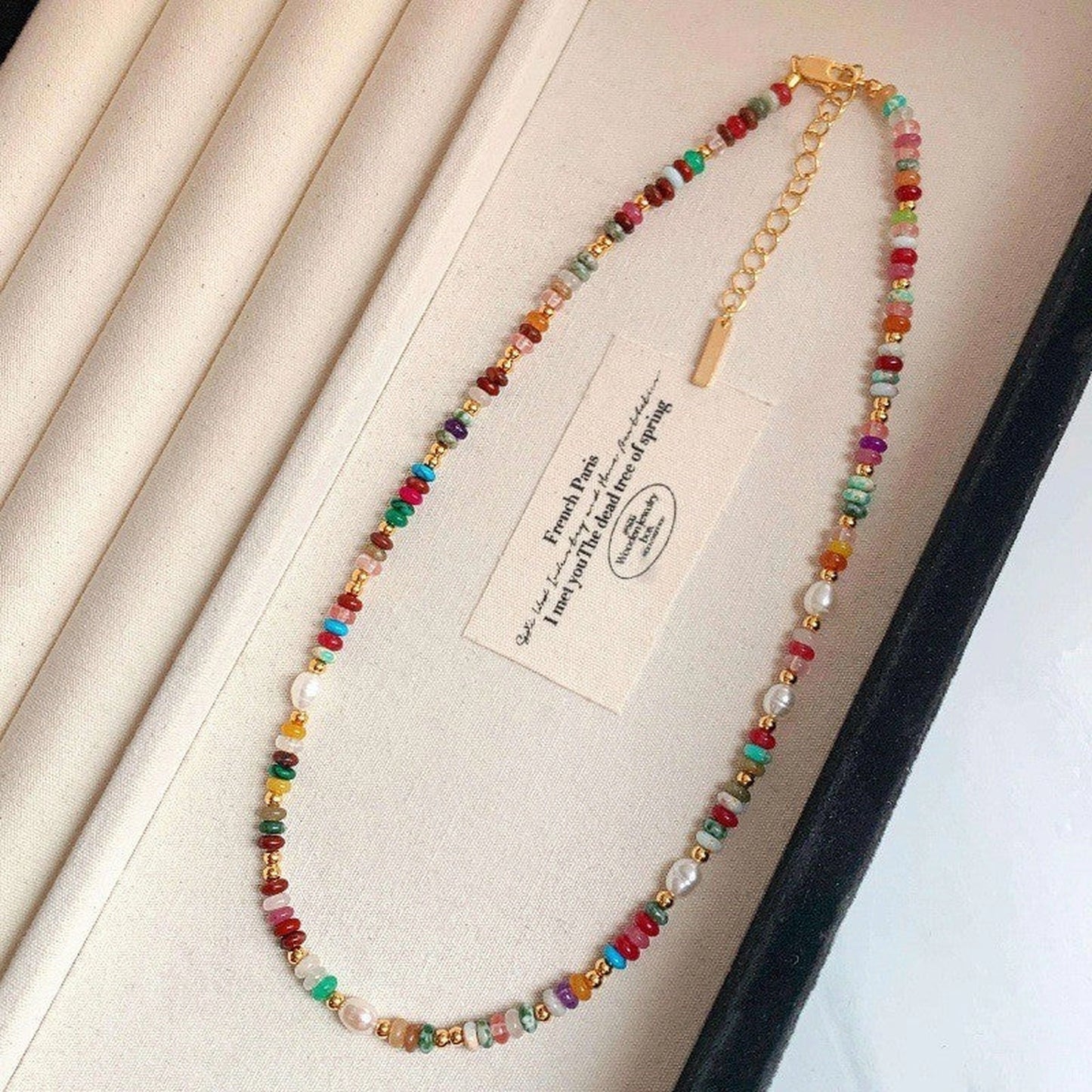 Mixed Color Natural Stone Rice Grain Freshwater Pearl Necklace Bracelet