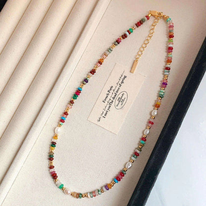 Mixed Color Natural Stone Rice Grain Freshwater Pearl Necklace Bracelet