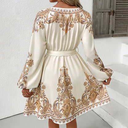 Female Retro Style V-neck Paisley Print Dress